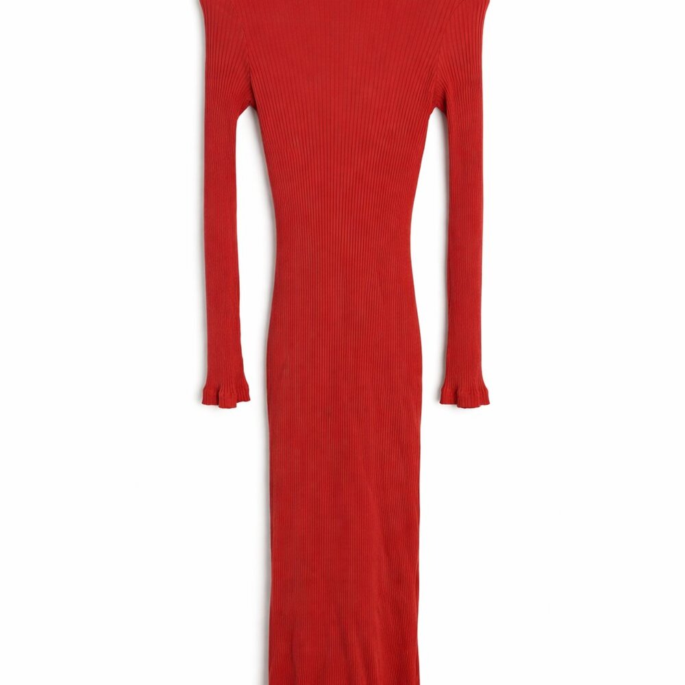 Christy Dawn Charlie Dress Tomato Red Ribbed Midi Dress Small Sustainable